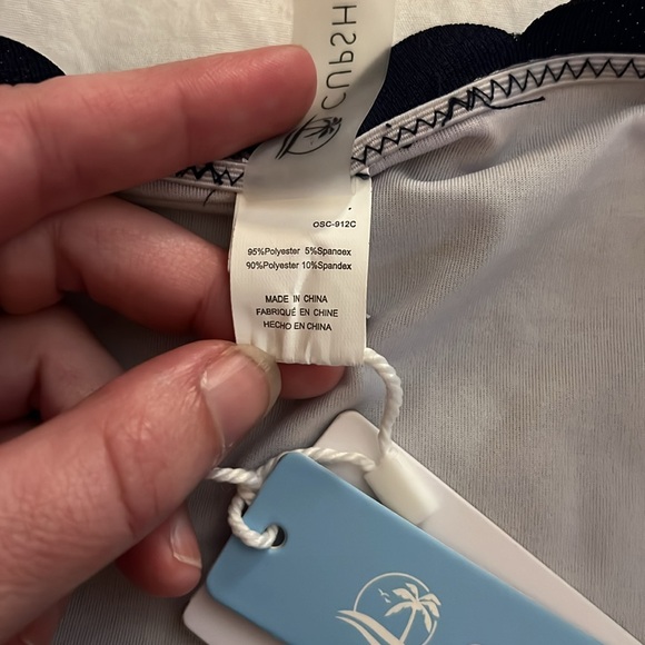 NWT Cupshe navy blue one shoulder scaoppled edges bikini - Picture 3 of 5